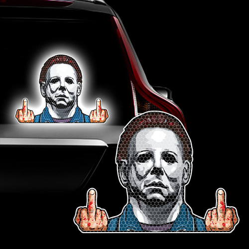 Leniutor 2pcs Halloween Middle Finger Vinyl Sticker for Cars, Reflective Horror Characters Peeking Decals for Rear Window Wall Halloween Car Room Accessories Decor (Reflective- Killer Michael)