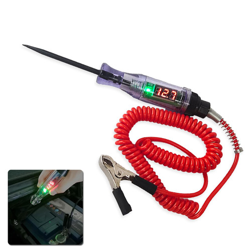 ZKFAR Pack-1 Heavy Duty Light Tester with Voltmeter, Automotive Buzzer Test Light 6-24V DC Digital LED Circuit Tester, Auto Bidirectional Voltage Tester Electric Test Pen with Extended Spring Wire