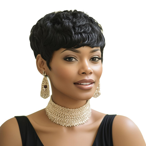 Short Pixie Cut Wigs for Black Women Synthetic Cute Pixie Cut Wig Short Curly Layered Pixie Wig Pixie Cut Synthetic Wigs for Black Women Layered with Bangs Pixie Hairstyle Wigs