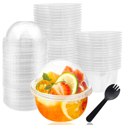 50 Pack Clear Plastic Cups with Dome Lids,8oz Parfait Cups with No Holes,Disposable Crystal PET Dessert Cups for Fruit,Ice Cream,Cupcake,Cold Drinks