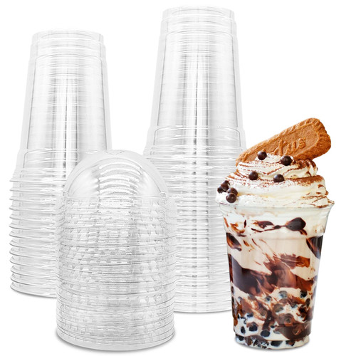 Qyyiguf 50 Pack 12 OZ Plastic Cups with Dome Lids,Disposable Dessert Cups,Crystal Clear PET Disposable Drinking Cups for Ice Cream,Drinks,Cupcake,Fruit,Yogurt,Cereal Parfait(With Holes)
