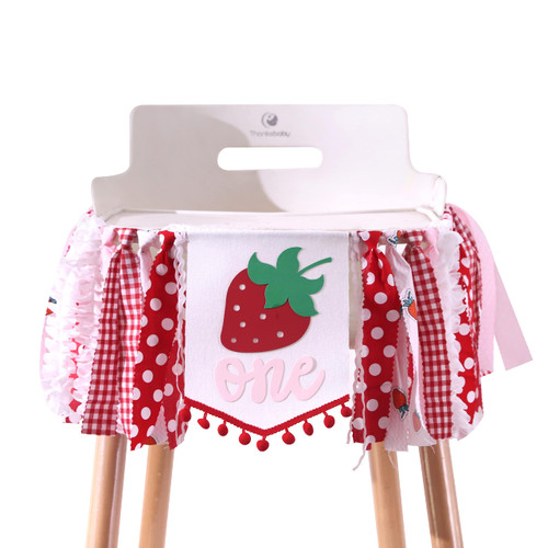 Strawberry High Chair Banner for 1st Birthday - Strawberry Theme Birthday Decoration, First Birthday Decorations for Girl, Sweet One Birthday Party Decorations, Cake Smash Photo Props