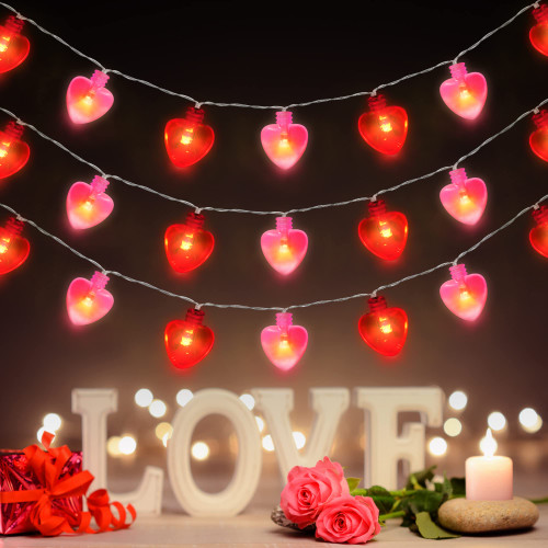 Mosoan 10FT 30 LEDs Valentine's Day Decor String Lights, 8 Light Modes Heart Lights Battery Operated, Valentines Day Decoration Lights for Bedroom Home Party Wedding Indoor Outdoor (Red Pink)