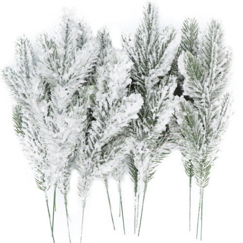 12Pcs Snowy Artificial Pine Needles Branches Twigs 10.6" Fake Frosted Pine Picks Greenery Stems Christmas Pine Tree Picks Winter Fir Pine Sprays Sprigs for Crafts Wreaths Garlands Holiday Decor