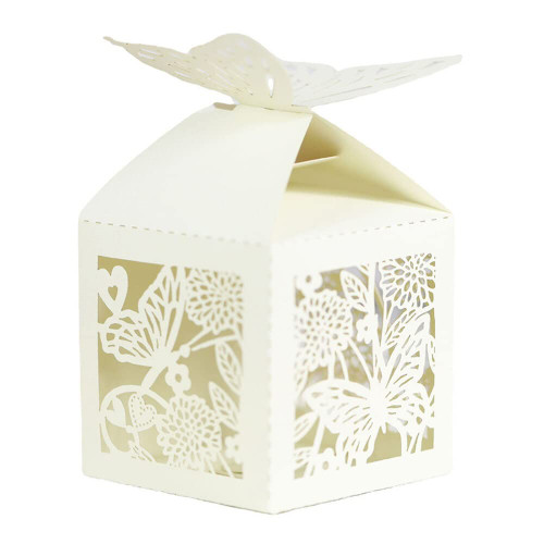Candy Boxes 50 PCS Party Favor Boxes Laser Cut Hollow Out Boxes Flower Butterfly Folding Gift Boxes for Wedding Bridal Shower Anniverary Birthday Party (Ivory)