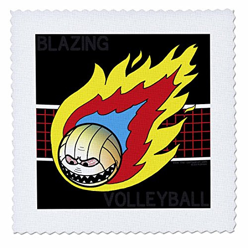 3dRose qs_5290_1 Blazing Angry Volleyball Crossing The Net Quilt Square, 10 by 10-Inch