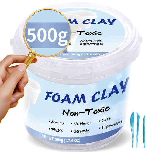 Modeling Foam Clay,500g Soft Air Dry Clay for Adults Lightweight DIY Creative Art Supplies with Sculpting Tools,Suitable for Cosplay/Crafts/Design/Shaping-White