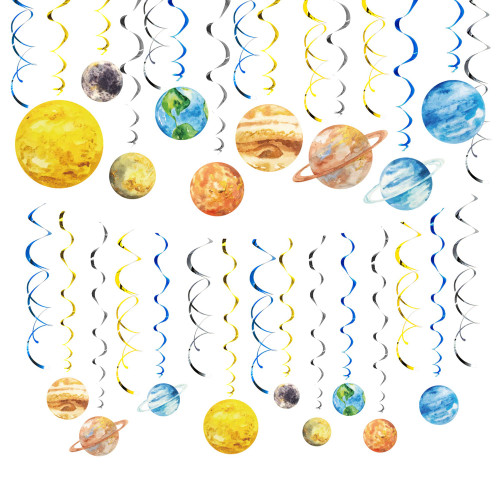 Outer Space Party Decoration Hanging Swirls 30 Pcs Solar System Planet Party Rocket Astronaut Sign Foil Swirls Ceiling Decoration for Kids Boys Space Birthday Party Decorations Supplies