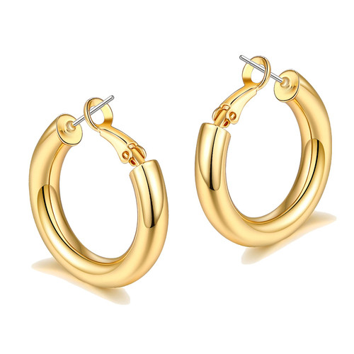 sovesi Chunky Hoop Earrings for Women with 925 Sterling Silver Post, 14K Gold Plated Thick Hoops, 30mm