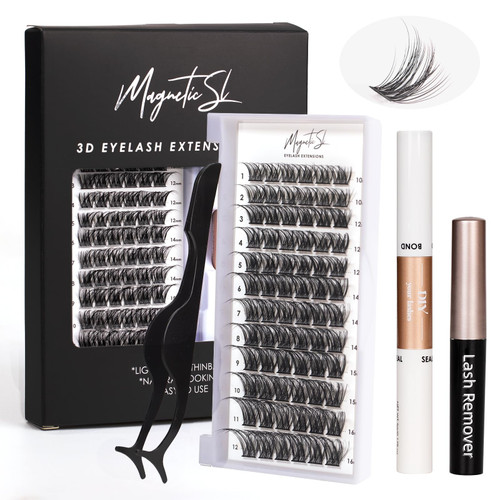 Lash Clusters DIY Lash Extensions Kit 72 Individual Lashes Clusters Eyelash Extensions Kit with Applicator and Lash Bond & Seal, Clusters Lash Glue Remover Mix 10-16mm C D Curl EASY TO USE-DM01