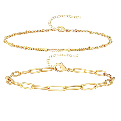 Reoxvo Dainty Gold Bracelets for Women 14K Real Gold Paperclip Link Chain Bracelets Set for Women Trendy