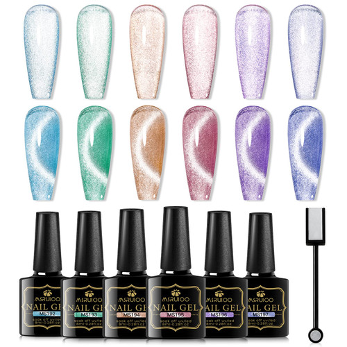 MSRUIOO Cat Eye Gel Nail Polish Set, 6 Colors Magnetic Gel Nail Polish Kit with Magnet Stick, Soak Off UV LED Gel Polish with Starry Sky Effect, Cat eye Nail Polish for Home DIY Manicure Nail Salon MSRUIOO Cat Eye Gel Nail Polish Set, 6 Colors Magnetic Gel Nail Polish Kit with Magnet Stick, Soak Off UV LED Gel Polish with Starry Sky Effect, Cat eye Nail Polish for Home DIY Manicure Nail Salon
