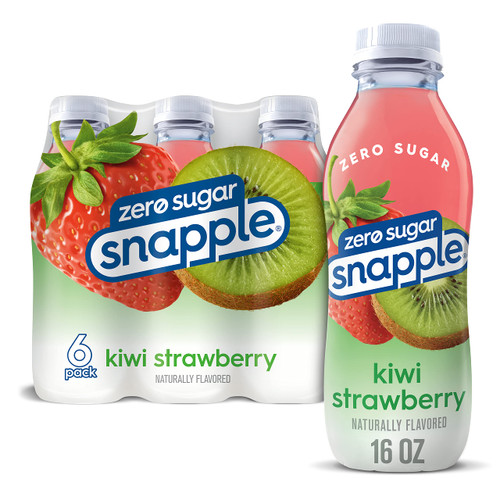 Snapple Zero Sugar Strawberry Kiwi Juice Drink, 16 Fl Oz Recycled Plastic Bottles, 6 Pack