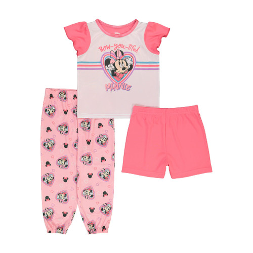 Disney Girls' Minnie Mouse 3-Piece Loose-Fit Pajamas Set, BOW YOU TIFUL MINNIE, 18M