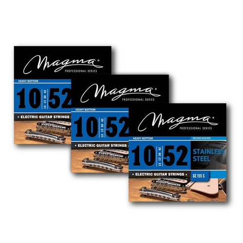 Magma Electric Guitar Strings - Heavy Bottom Stainless Steel Electric Guitar Strings .010" - .052" (10-52 gauge) - GE155S - 3 Sets