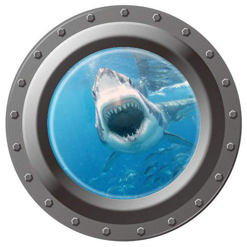 Home Find 17 inches x 17 inches 3D Submarine Porthole View of Ocean Undersea World Shark Fish Wall Stickers Peel and Stick Vinyl Murals Wall Decals Removable Kids Room Bedroom Nursery Wall Decoration