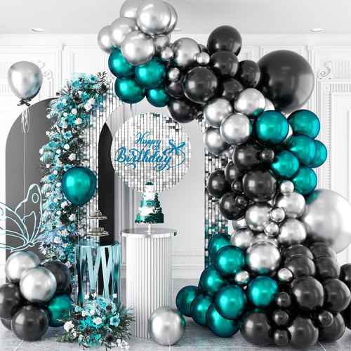 Teal Blue Balloon Arch Kit, Different Size 5 10 18 Inch Birthday Party Balloons, Metallic Silver Black Teal Blue Garland Kit, DIY Latex Balloon Arch for Birthday Graduation Wedding Balloon Decoration Teal Blue Balloon Arch Kit, Different Size 5 10 18 Inch Birthday Party Balloons, Metallic Silver Black Teal Blue Garland Kit, DIY Latex Balloon Arch for Birthday Graduation Wedding Balloon Decoration