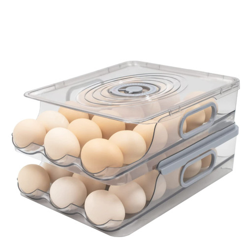 Rolling Egg Container for Refrigerator with Lid, Large Capacity 36 Egg Holder for Refrigerator, 2-Layer Stackable Egg Dispenser For Refrigerator & Kitchen Storage Clear Egg Tray