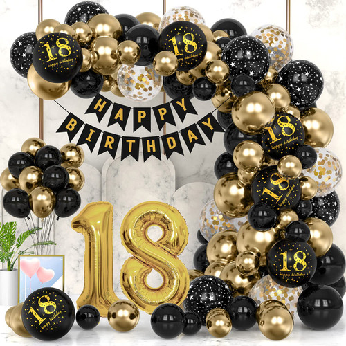 18th Birthday Decoration Kit for Boy Girl Black Gold Balloon 18th Birthday Balloons Party Decorations Happy Birthday Banner Garland Arch 18th Birthday Confetti Balloons Birthday Party (18th)