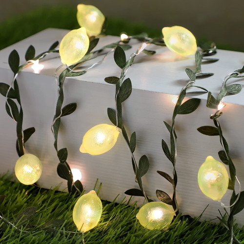 FLAVCHARM 3D Lemon LED String Lights USB/Battery Operated Light String with Remote Timer 10FT 40LEDs Lemon Light Bulbs with Branches Leaves Fairy Lights for Bedroom Birthday Garden Party Decorations