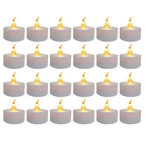 Frestree Flameless Led Tea Light Candles with Timer, Bulb Battery Operated Candles, Bulk Votive Candles(Set of 24,Amber Yellow)