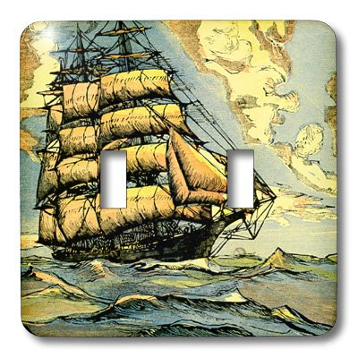 3dRose lsp_29055_2 Sailing Ship In Gold and Blue Double Toggle Switch