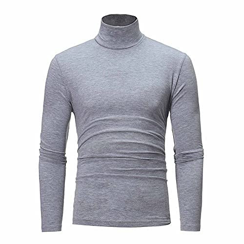 Men's Turtleneck Top Slim Fit Solid Base Fall Winter Turtleneck Shirts for Men,Casual Long Sleeve Camisa Cuello De Tortuga para Hombre Mock Turtleneck Men Gray