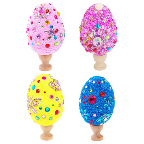 BESTOYARD 4 Sets Easter Foam Eggs Craft Kit with Wooden Egg Holder Polystyrene Eggs Modelling Mould White DIY Foam Mold for DIY Craft Easter Egg Easter Party Decorations