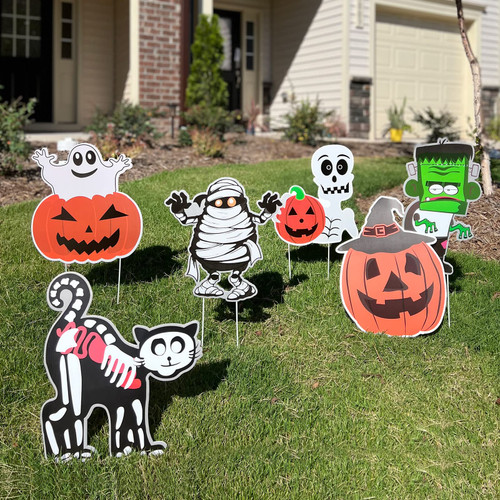 6PCS Yard Signs for Halloween Props Yard Stakes Pumpkin Ghost Monster Yard Sign Stakes for Halloween Decorations Outdoor Lawn Decor Yard Decorations