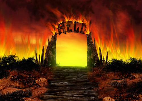 BELECO 7x5ft Fabric Hell Gate Backdrop Stairway to Hell Hellfire Background Heaven Hell Party Decorations Halloween Hell Props Christian Religious Belief Church Backdrop Portrait Photoshoot Props
