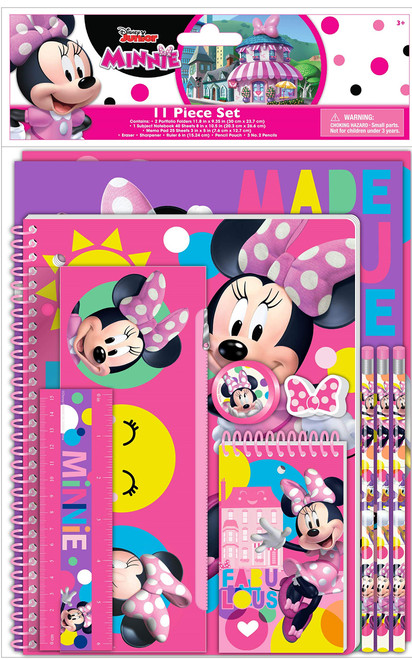 Disney Minnie Mouse Kids School Supplies Set with Pencil Case, Notebook, Folders, Pencils - 11 Pc. Set