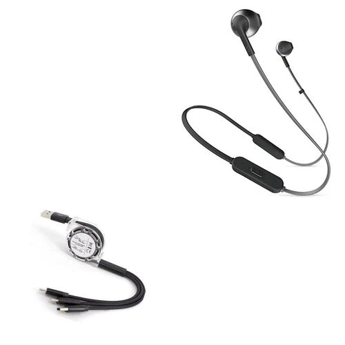 BoxWave Cable Compatible with JBL Tune 205BT - AllCharge miniSync, Retractable, Portable USB Cable for JBL Tune 205BT - Jet Black