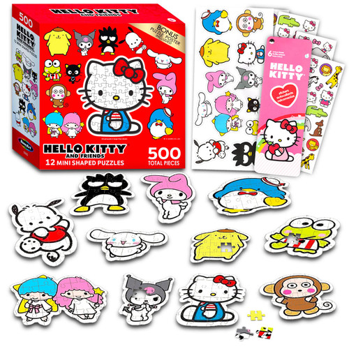 Hello Kitty Puzzle - 12 Pack Bundle with 12 Hello Kitty Jigsaw Puzzles for Kids with Hello Kitty Stickers | Hello Kitty Toys for Girls, Hello Kitty Party Favors for Kids 8-12