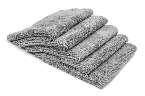 [Elite] Edgeless Two-Pile Microfiber Detailing Towel (16"x16") Gray - 5 Pack | All-Purpose Detail Rag | Polishing, Buffing, Window, Glass, Waterless, Rinseless, Car Wash Towels