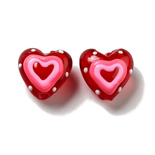LiQunSweet 10 Pcs Handmade Lampwork Glass Beads Spacer Sweet Red Heart Beads for Bracelet Making Jewelry DIY Necklace Earrings Keychain