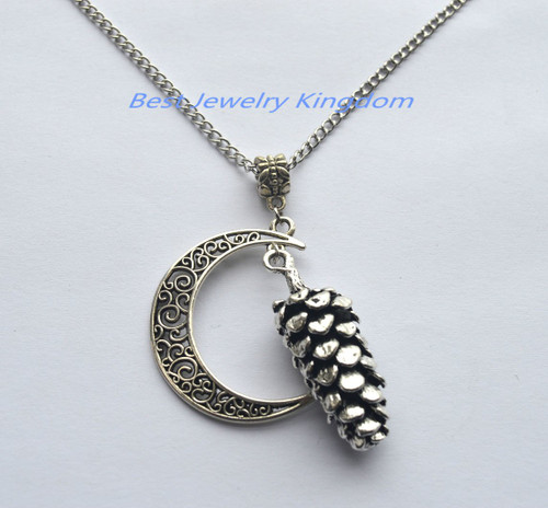 Moon Necklace, Crescent Moon,Pinecones Charm Pendants ,Pinecones charms Jewelry