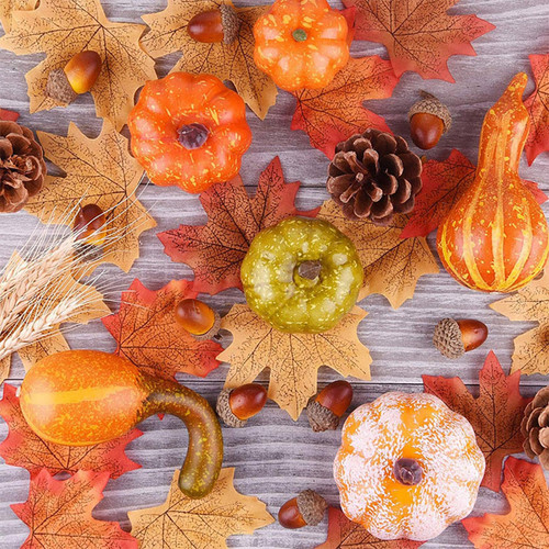 Artificial Mini Pumpkins Decoration Set Fake Pumpkin Decor with Pinecones Maple Leaves Acorns Harvest Fall Decorations for Home Thanksgiving Halloween Table Wedding (50pcs) Artificial Mini Pumpkins Decoration Set Fake Pumpkin Decor with Pinecones Maple Leaves Acorns Harvest Fall Decorations for Home Thanksgiving Halloween Table Wedding (50pcs)
