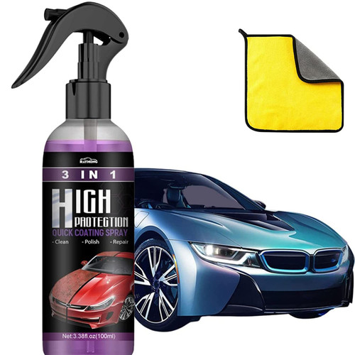 3 in 1 High Protection Quick Car Coating Spray, Ceramic Car Coating Spray, Fast Car Coating Fast Wax Polishing Spray, Car Scratch Nano Repair Spray with Clean Cloth (1Pack)