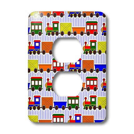 3dRose lsp_25425_6 Cute Train Print Primary Colors Blue Stripe Background 2-Plug Outlet Cover