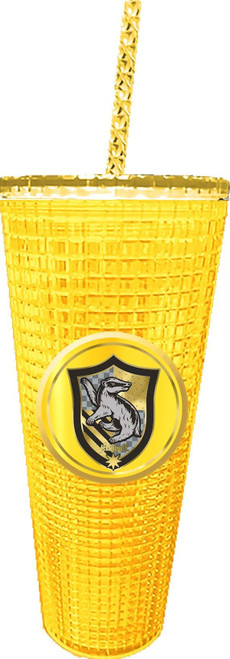 Spoontiques - Diamond Tumbler - Textured Cup with Straw - Double Wall Insulated and BPA Free - 20 oz - Hufflepuff