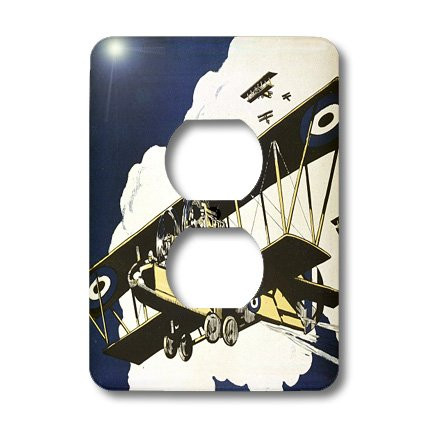 3dRose LLC lsp_35240_6 Blue Yellow Bi Plane, 2 Plug Outlet Cover