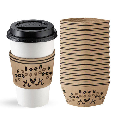 100 pack Coffee Cup Sleeves Disposable 10-20 oz for Hot Drinks Paper Corrugated Coffee Sleeves Reusable Heat Insulation & Hand Protection Holds Hot and Cold Drinks Espresso Coffee Milk Tea