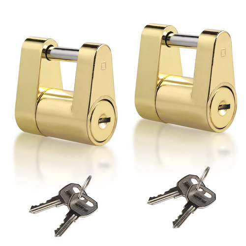 CZC AUTO Trailer Lock Dia 1/4 Inch, Coupler Lock 3/4 Inch Span Trailer Hitch Lock with Keys Trailer Coupler Lock for Tow Boat RV Truck Car's Coupler (2 Pack, Brass)