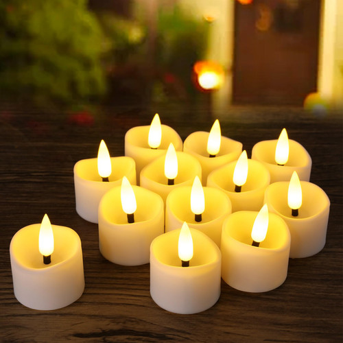 Yakpo 12 Pack LED Timer Tea Lights Battery Operated, Flameless Flickering Electric Timer Votive Candles, Outdoor LED Flicker Fake Tealight Candle Bulk for Christmas Halloween Pumpkin Light Decorations