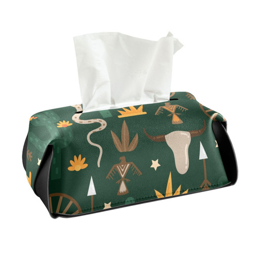 CaTaKu Western Boho America Tissue Box Holder,Tissue Box Cover Rectangle, PU Leather Kleenex Facial Tissue Cube Boxes for Car Bathroom Office