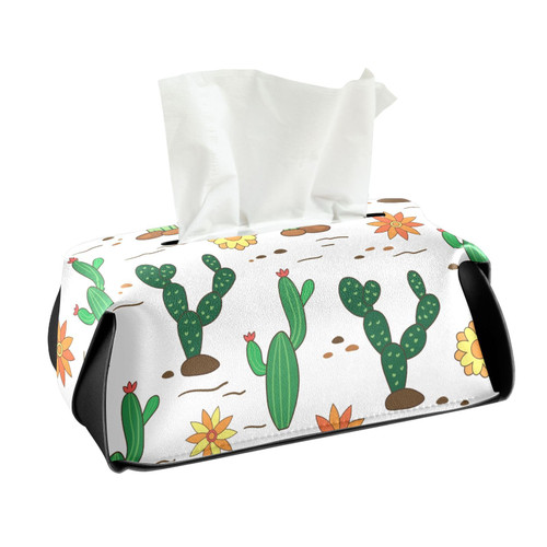 CaTaKu Vintage Western Cactus Tissue Box Holder,Tissue Box Cover Rectangle, PU Leather Kleenex Facial Tissue Cube Boxes for Car Bathroom Office