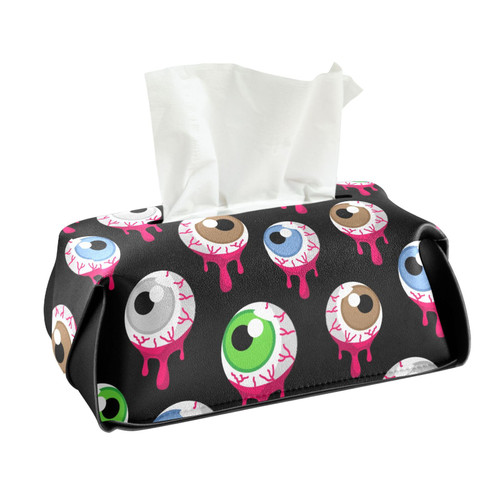 CaTaKu Halloween Eyeballs Funny Tissue Box Holder,Tissue Box Cover Rectangle, PU Leather Kleenex Facial Tissue Cube Boxes for Car Bathroom Office