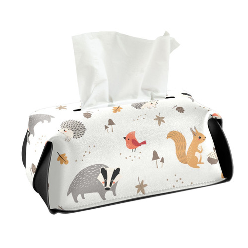 CaTaKu Woodland Animals Fall Tissue Box Holder,Tissue Box Cover Rectangle, PU Leather Kleenex Facial Tissue Cube Boxes for Car Bathroom Office