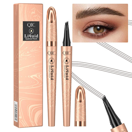 Eyebrow Pencil, Liquid Waterproof Eyebrow Pencil, Smudge-Proof Brow Pencil with 4 Tip Microblade Eyebrow Pen Long-Lasting, Natural Eye Brow Pencils for Women, Dark Brown