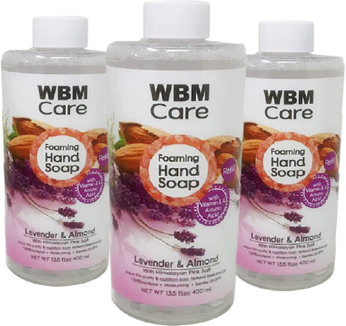 WBM Care Lavender Natural Foaming Soap Refills, Enriched with Almond Scent, Vitamin E & Amino Acid, Moisturizing & Nourishing, Hand Wash, 13.5 Oz/Each (Pack of 3)
